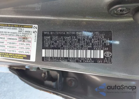 2008 Toyota Corolla Ce из США, поврежденный, VIN 2T1BR32E98C923006